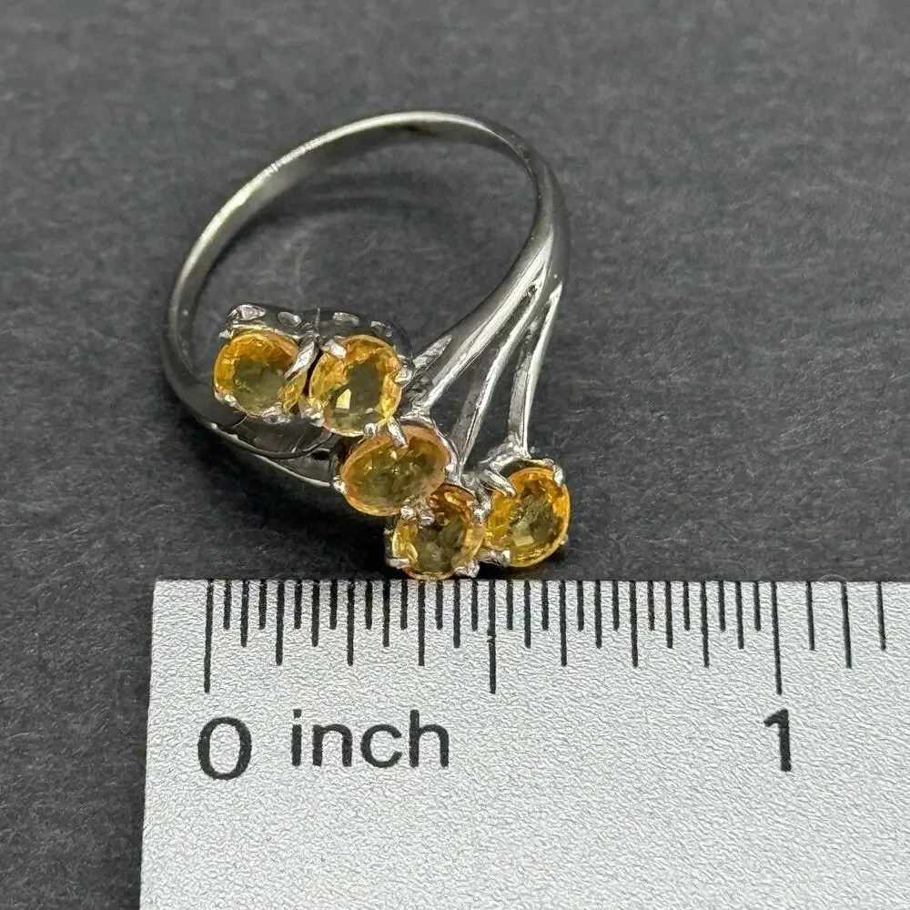 Vintage 925 S Silver Yellow Citrine Multi-Stone Bypass Cluster Ring Size 8